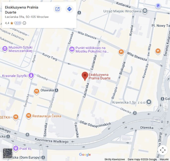 Mapa dojazdu do Pralni Duarte — Łaciarska 59a, Wrocław